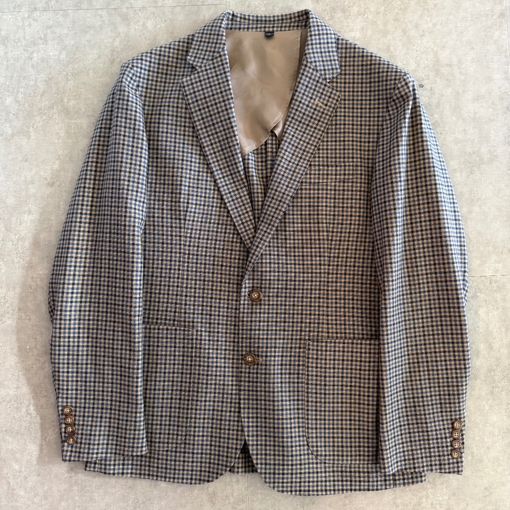 J. Crew Ludlow Worsted Wool, Moon mills blue-black-beige gun check blazer, 40S